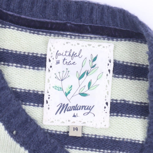 Mantaray Women's Green Striped Pullover Jumper, Size 14