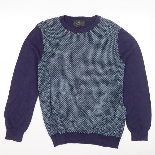 Marks and Spencer Men's Blue Geometric Pullover Jumper L