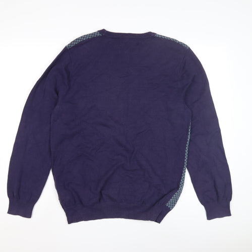 Marks and Spencer Men's Blue Geometric Pullover Jumper L