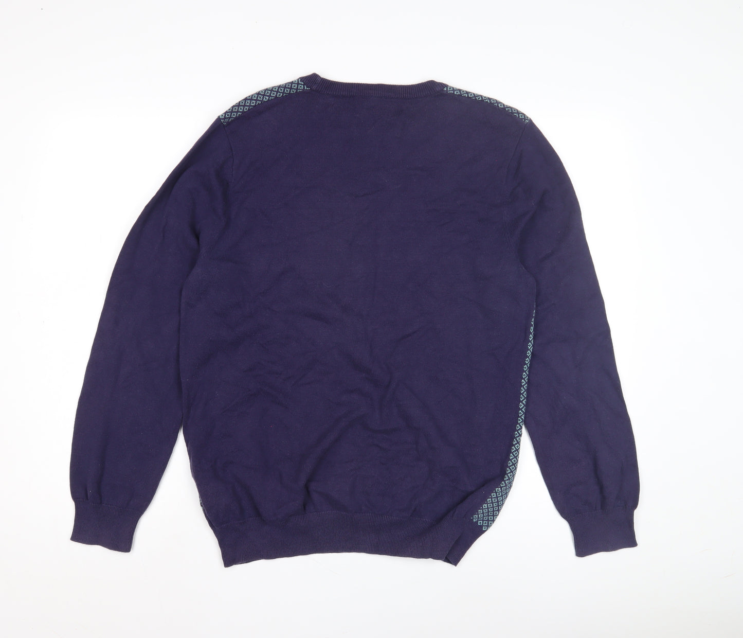 Marks and Spencer Men's Blue Geometric Pullover Jumper L