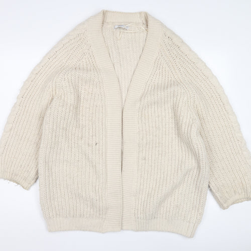 Mango Women's Beige Open Front Cardigan, Size 8, Chunky Knit