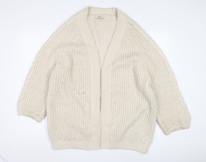 Mango Women's Beige Open Front Cardigan, Size 8, Chunky Knit