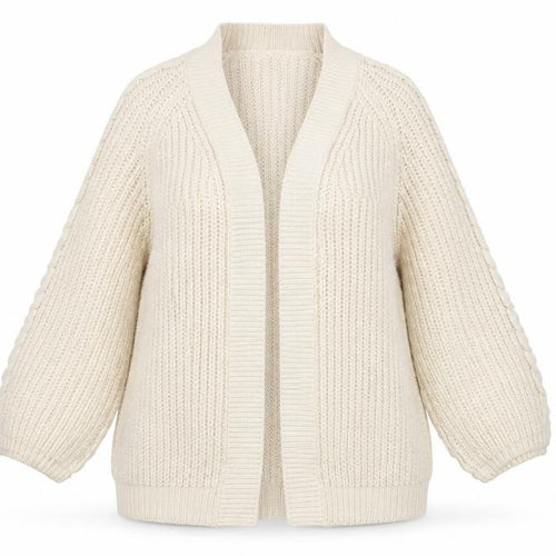 Mango Women's Beige Open Front Cardigan, Size 8, Chunky Knit