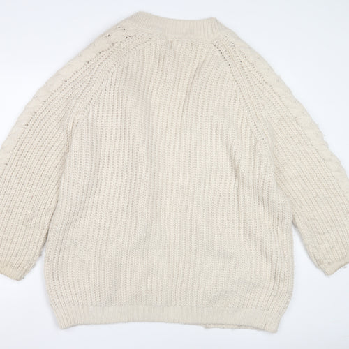 Mango Women's Beige Open Front Cardigan, Size 8, Chunky Knit