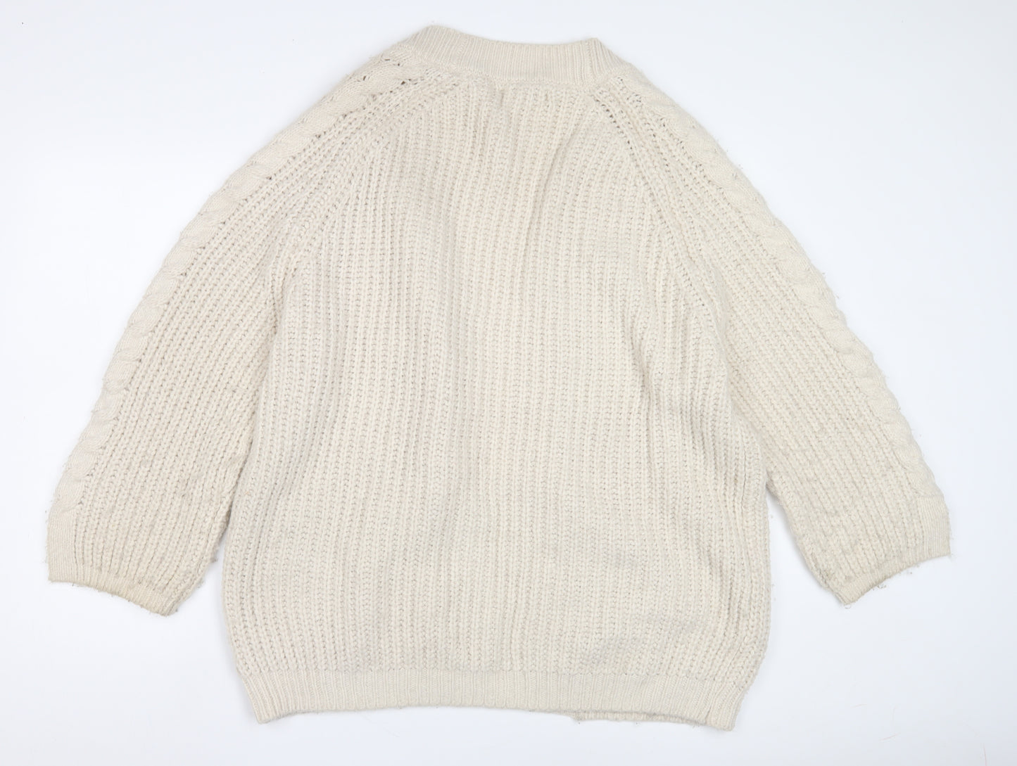 Mango Women's Beige Open Front Cardigan, Size 8, Chunky Knit