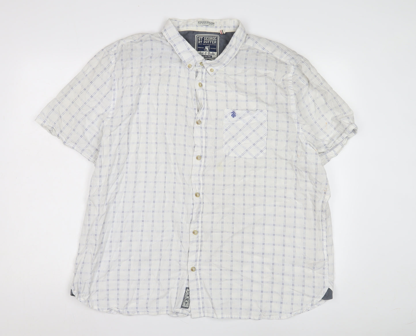 St George by Duffer Men's White Check Shirt 2XL