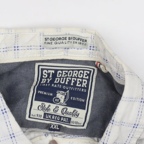 St George by Duffer Men's White Check Shirt 2XL