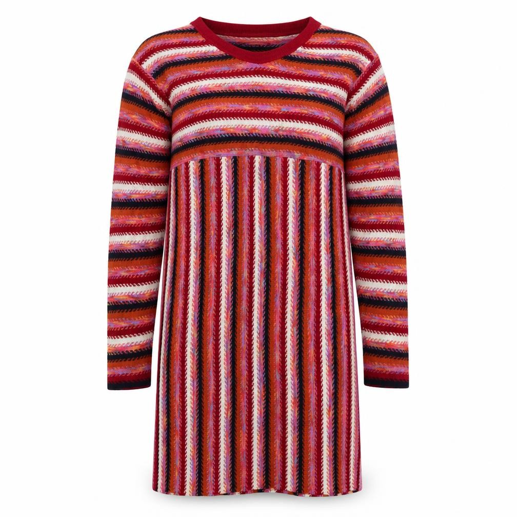 Front view of Next Women's Multicoloured Striped Knit Dress, size S, Long Sleeve