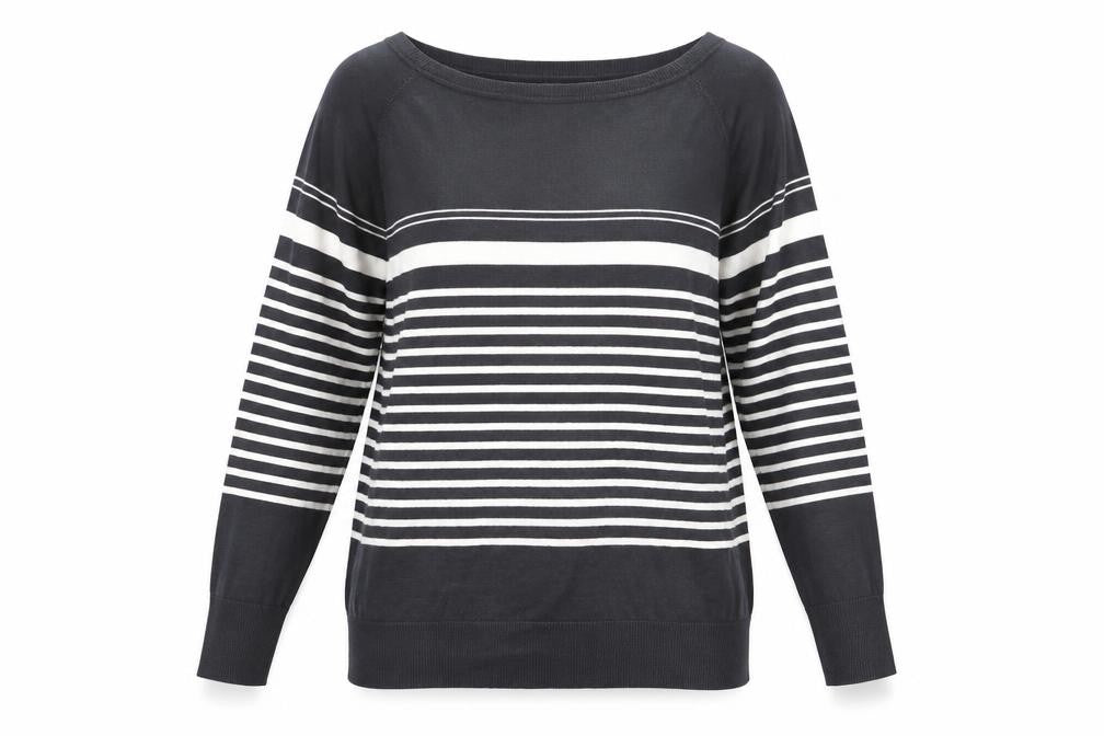 Front view of Next Women's Black jumper, size 14, Striped, Raglan