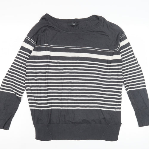 Next Women's Black Pullover Jumper, Size 14, Striped, Raglan