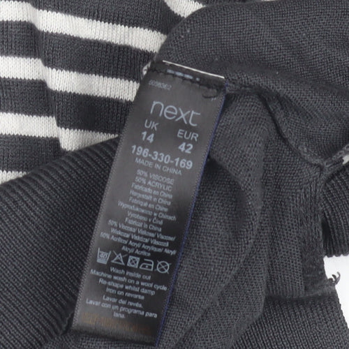 Next Women's Black Pullover Jumper, Size 14, Striped, Raglan