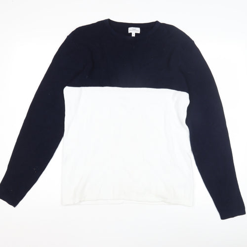 Next Men's M Blue White Waffle-Knit Pullover Jumper