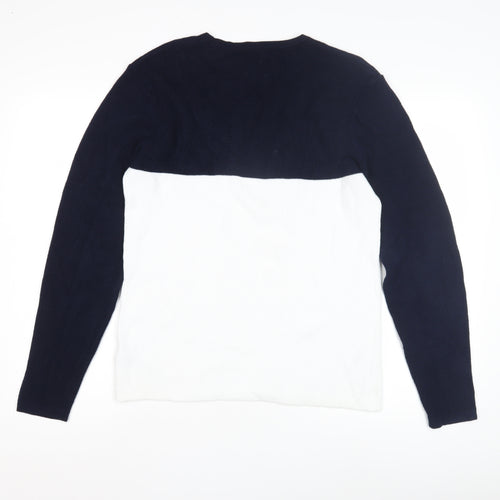 Next Men's M Blue White Waffle-Knit Pullover Jumper
