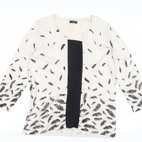M&Co Women's Ivory Feather Print Cardigan Size 14