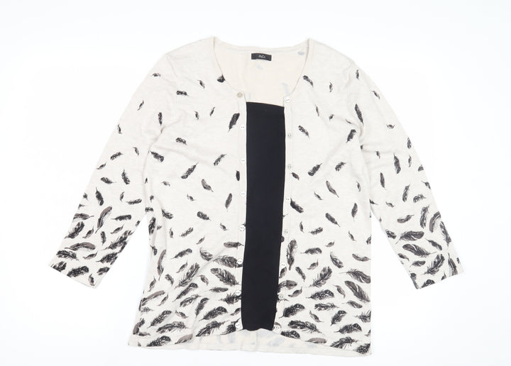 M&Co Women's Ivory Feather Print Cardigan Size 14