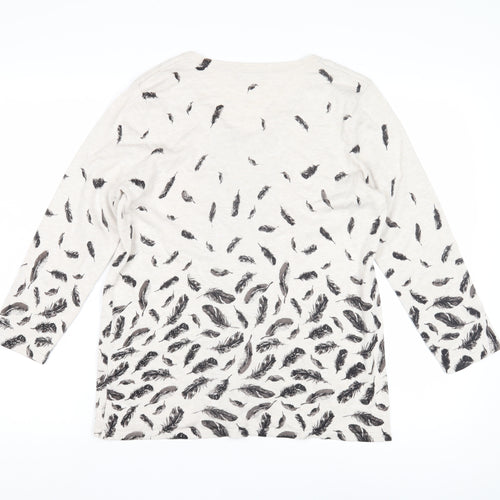 M&Co Women's Ivory Feather Print Cardigan Size 14