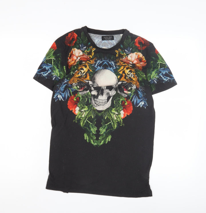 Zara Unisex Black Graphic T-Shirt - Size 10