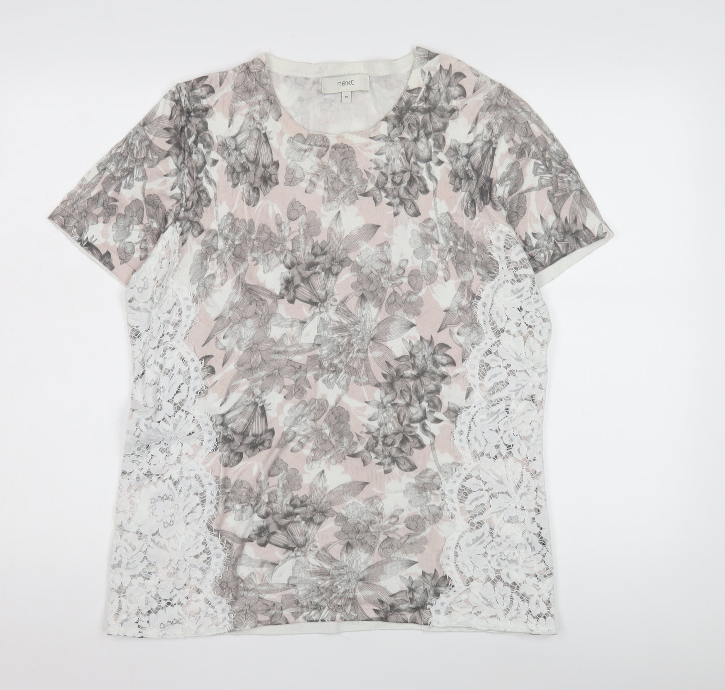 Next Women's Floral Lace T-Shirt, Multicoloured, Size 18