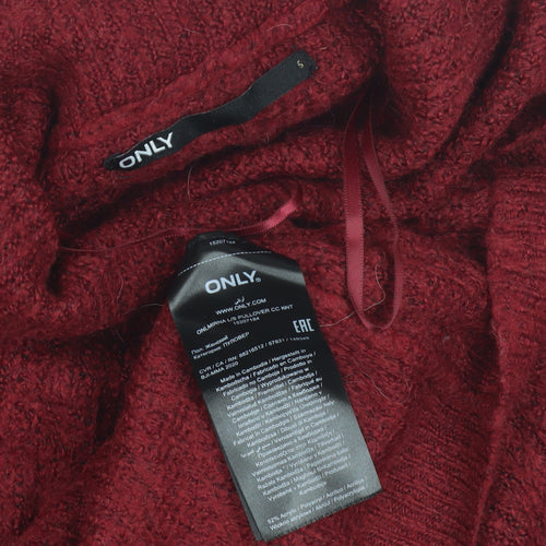 ONLY Women's Red Cowl Neck Pullover Jumper Size S