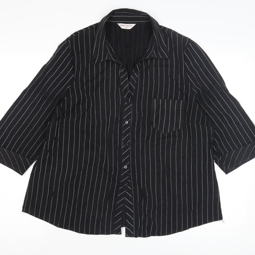Bonmarche Women's Black Striped Button-Up Shirt, Size 20