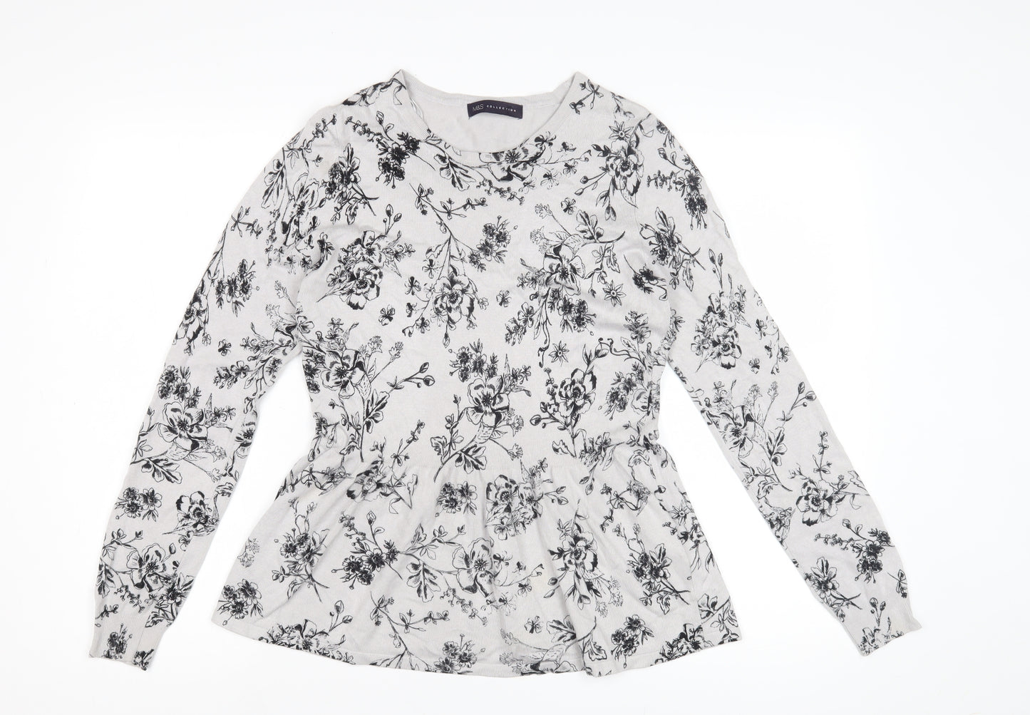 Marks and Spencer Women's White Floral Pullover Jumper Size 10