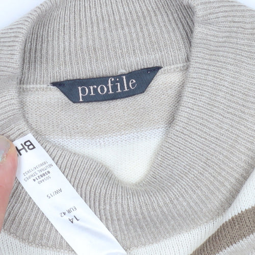 Profile Women's Beige Striped Pullover Jumper Size 14
