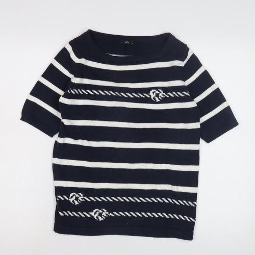 M&Co Women's Blue Striped Pullover Jumper, Size 10