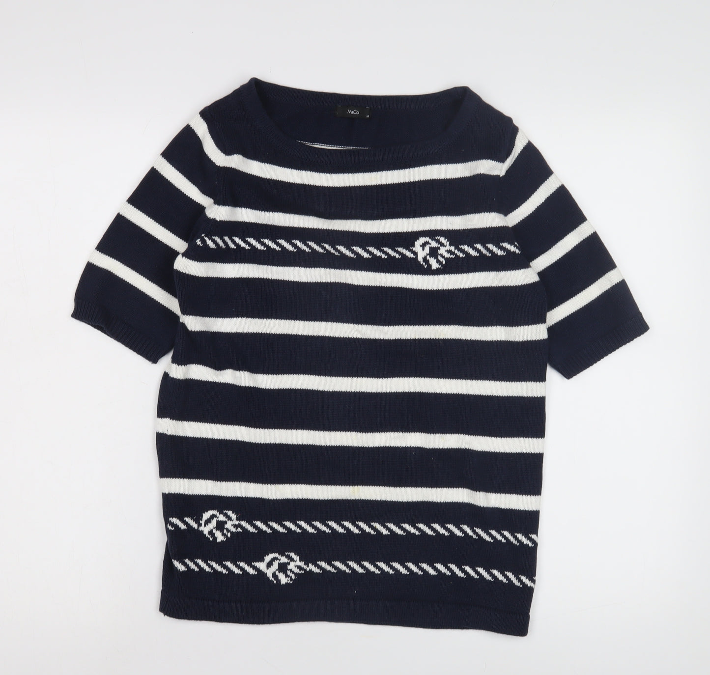 M&Co Women's Blue Striped Pullover Jumper, Size 10
