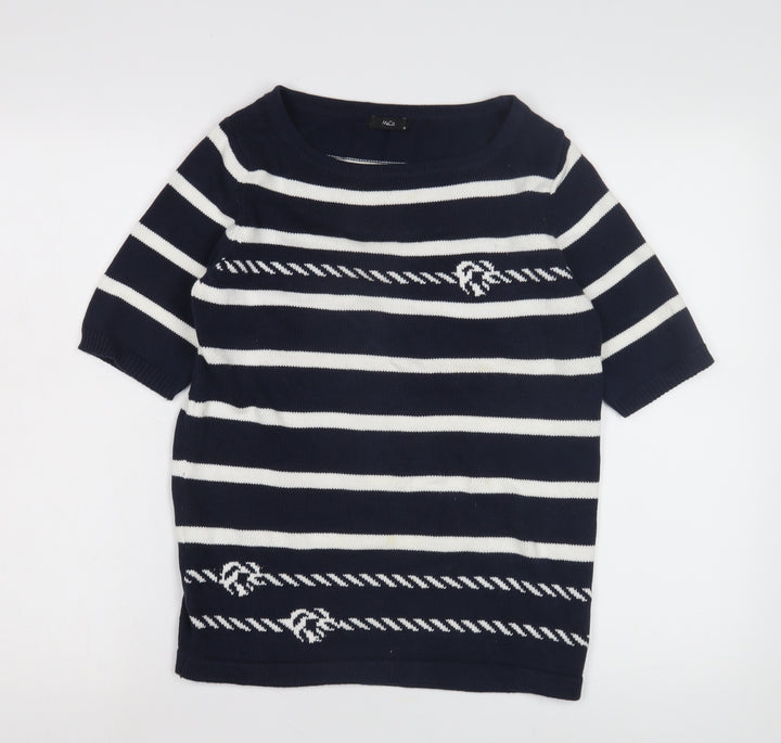 M&Co Women's Blue Striped Pullover Jumper, Size 10