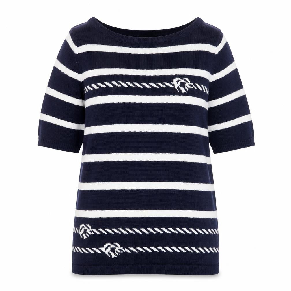Front view of M&Co Women's Blue Striped jumper, size 10