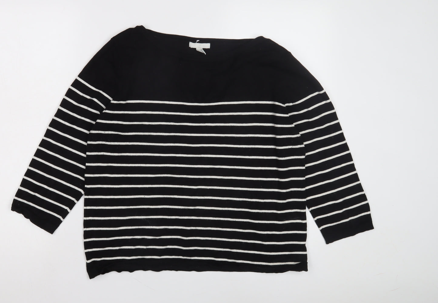 H&M Women's Black Striped Pullover Jumper Size L