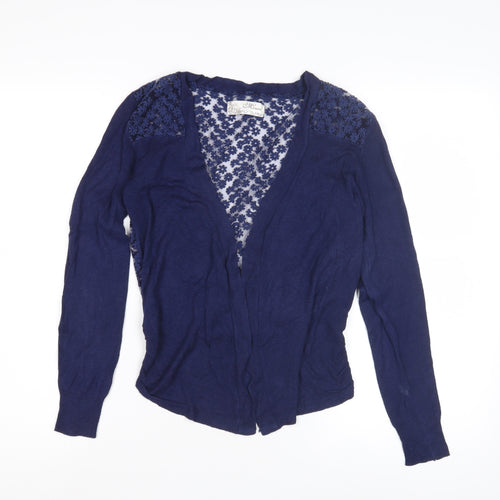 Mixumi Women's Blue Floral Embroidered Open Front Cardigan