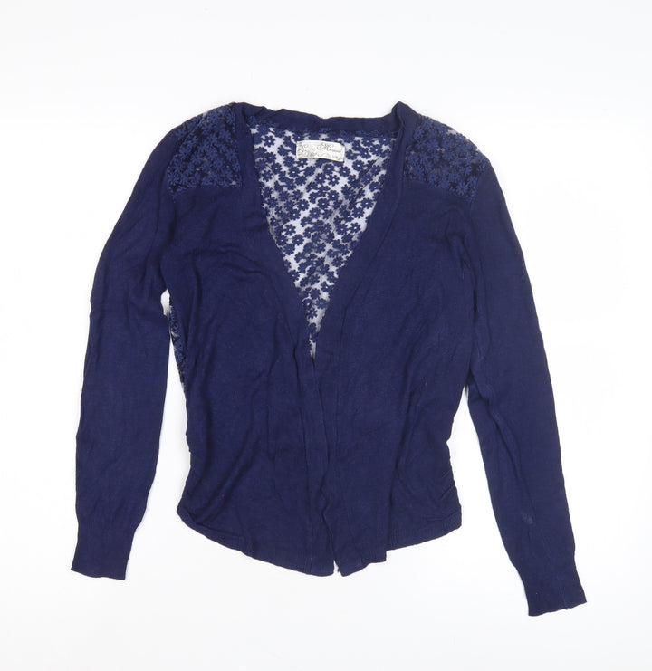Mixumi Women's Blue Floral Embroidered Open Front Cardigan