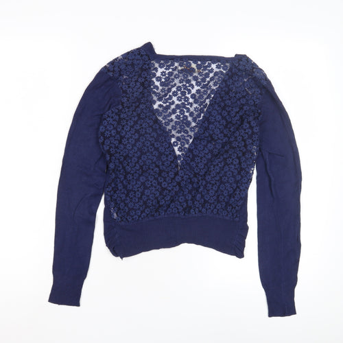 Mixumi Women's Blue Floral Embroidered Open Front Cardigan