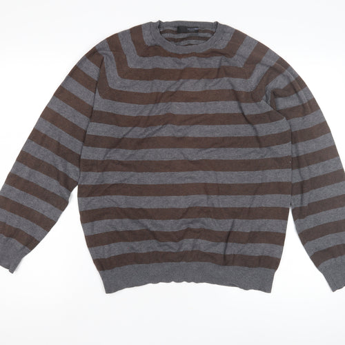 Next Men's Brown Grey Striped Pullover Jumper M