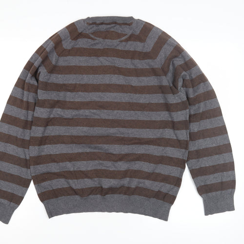 Next Men's Brown Grey Striped Pullover Jumper M