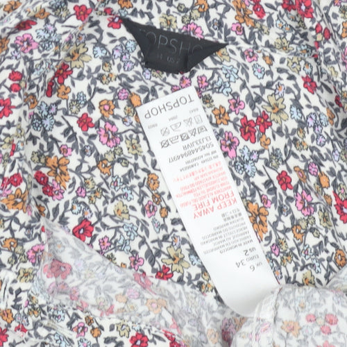 Topshop Women's Floral Collared Blouse, Size 6, Multicoloured