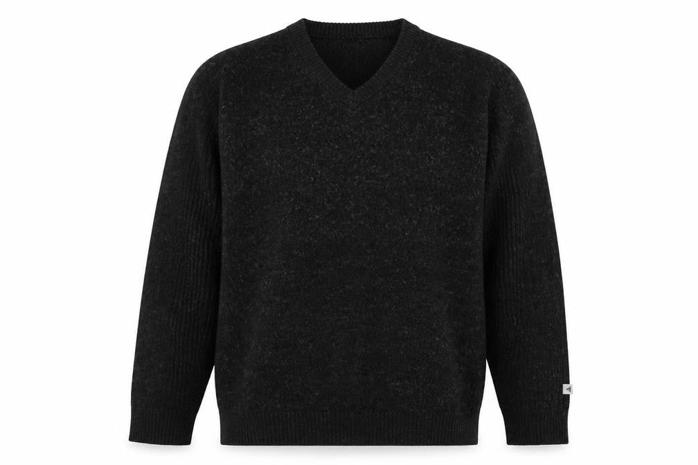 Front view of Morley Men's Black V-Neck jumper L