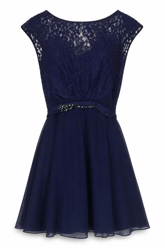Front view of Coast Women's Blue Sleeveless Lace Dress UK 10
