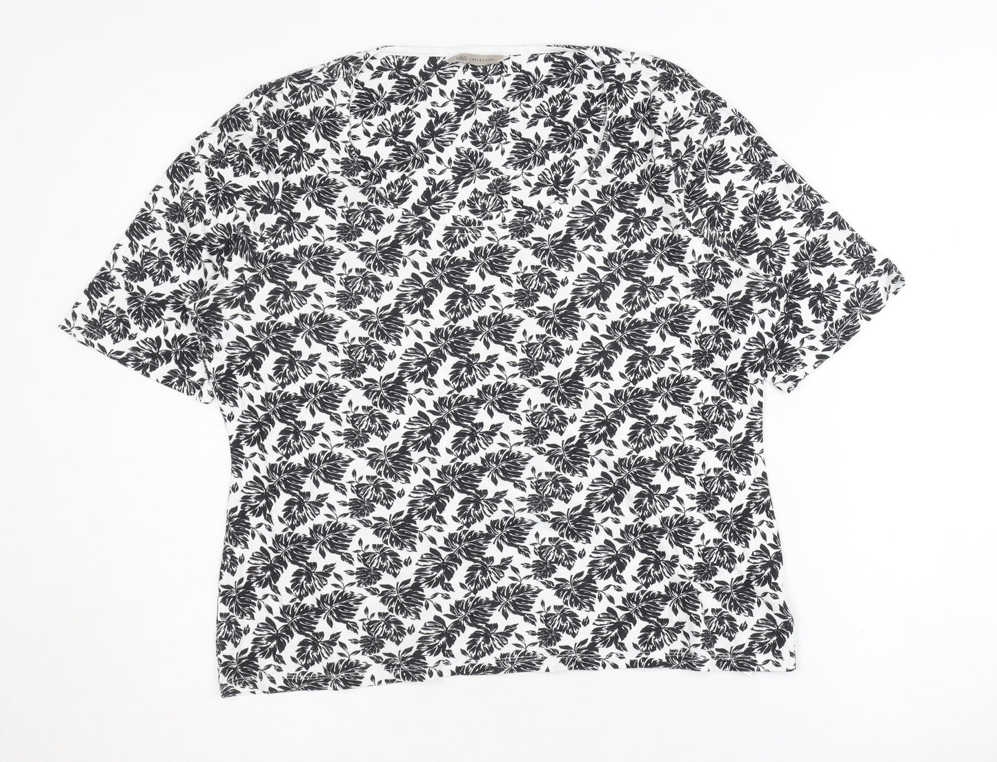 Marks and Spencer Women's Black Floral T-Shirt Size 16 Casual