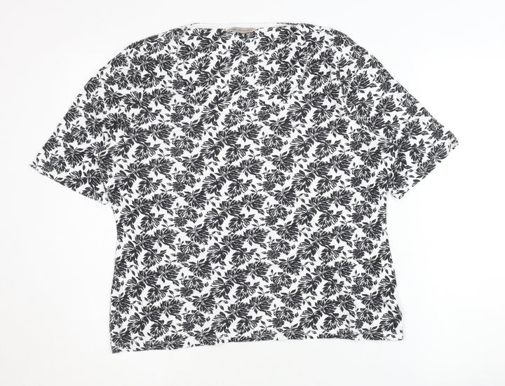 Marks and Spencer Women's Black Floral T-Shirt Size 16 Casual