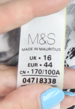 Marks and Spencer Women's Black Floral T-Shirt Size 16 Casual