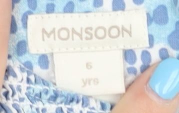Monsoon Blue A-Line Dress for Girls 6 Years - Ruffle Accents