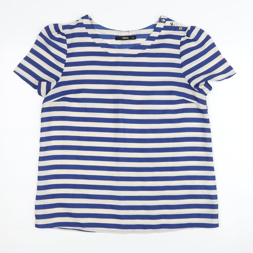 Oasis Womens Blue Striped Crew Neck T-Shirt Size 12