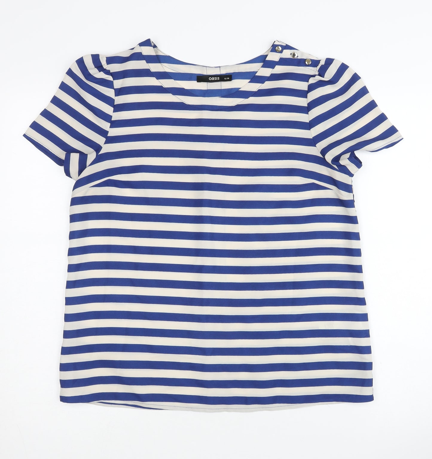 Oasis Womens Blue Striped Crew Neck T-Shirt Size 12