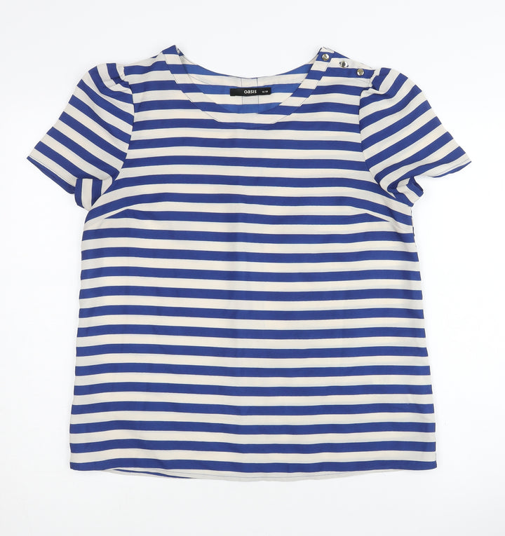 Oasis Womens Blue Striped Crew Neck T-Shirt Size 12