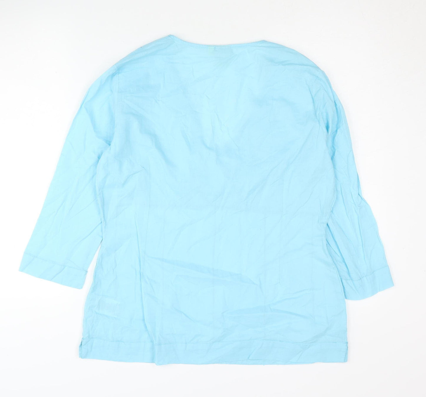 Cotton Traders Women's Blue 3/4 Sleeve V-Neck Top