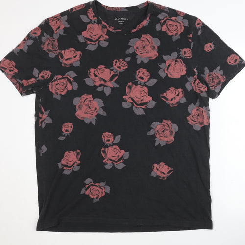 AllSaints Men's Black Floral Medium T-Shirt