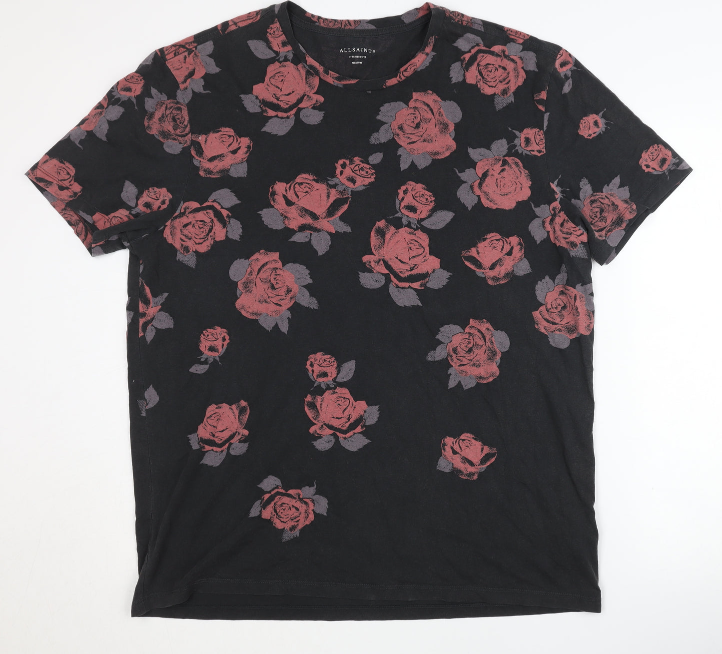 AllSaints Men's Black Floral Medium T-Shirt