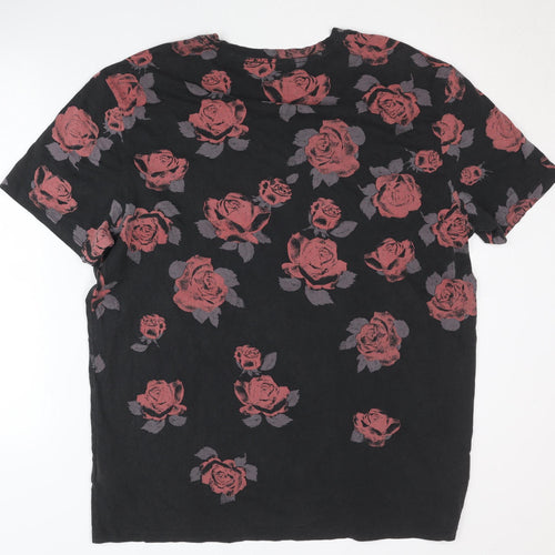 AllSaints Men's Black Floral Medium T-Shirt